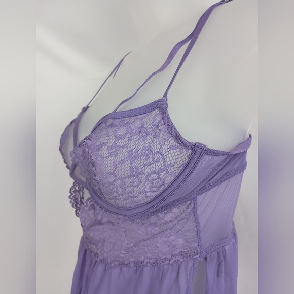 VICTORIA SECRET Sheer Sexy Barbiecore Lavender Lace Babydoll Lingerie (#939) - Picture 4 of 5